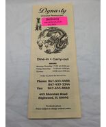Dynasty IL Chinese Restaurant Dine In Carry Out Menu 11&quot; X 4&quot; - €26,72 EUR