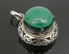 925 Sterling Silver - Vintage Cabochon Malachite Open Scroll Pendant - PT20877 - £29.81 GBP