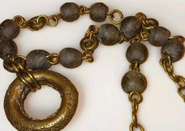 Unique Vtg Matte glass Beaded Necklace W/ Heavy Circular Pendant - £12.67 GBP