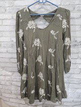 Altar&#39;d State Olive Green White Stitch Floral Midi Dress Blouson Sz XS C... - $24.99