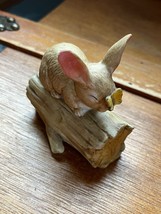 Vintage Ceramic Cute Bunny Rabbit on a Log w Yellow Butterfly on Its Nose Figuri - £11.71 GBP