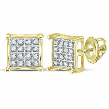 10kt Yellow Gold Womens Round Diamond Square Cluster Earrings 1/10 Cttw - £141.64 GBP
