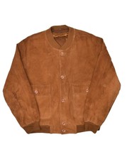 Vintage Suede Leather Jacket Mens 52 Brown Bomber Flight Button Front Lined - £44.65 GBP