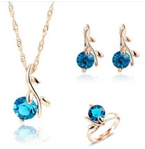 3 pcs/Set Rose Gold Color Sea blue Crystal Jewelry Sets For Women Necklace Earri - £17.56 GBP