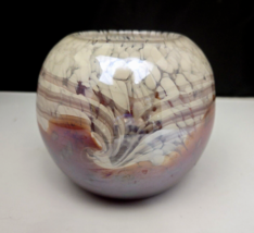 Art Glass Swirl Spatter Bowl Vase Sphere Murano Style White Red Vintage 5&quot; - $37.99