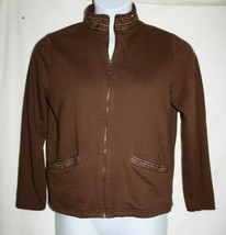 Pappagallo Misses MEDIUM Brown Full Zip Up Jacket Embroidered Pockets Cr... - $199.31 MXN