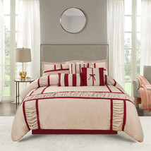 HIG 7 Pieces Ruffle &amp; Patchwork Comforter Set Bed in a Bag Taupe Queen King Size - £47.76 GBP+