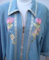 Vintage Denim Top Saint Germain Paris embroidery tunic blouse L boho Artsy USA  - £30.92 GBP