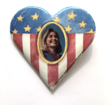 Hillary Clinton First Lady Button Pin Red White &amp; Blue Heart Stars Strip... - £8.71 GBP