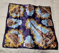 Vintage 26&quot; Square Multi-Color Paris Themed Fashion Scarf - £22.89 GBP