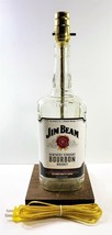 Jim Beam Whiskey Large 1.75L Liquor Bar Bottle TABLE LAMP Lounge Light Wood Base - $55.57