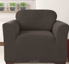 Surefit-Stretch Twill Chair Slipcover Machine Washable Diagonal Weave Brown - £37.96 GBP