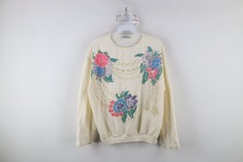 Vintage 90s Country Primitive Womens Medium Distressed Flower Chain Swea... - $34.60