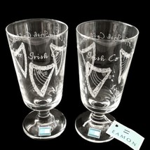 2 EAMON Glass Irish Coffee Cup Mug Set Ireland Pair Etched Harp Shamrock... - $34.63