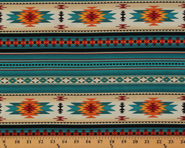 Southwestern Aztec Tucson Turquoise Stripes Cotton Fabric Print by Yard D466.32 - £11.12 GBP