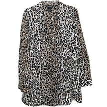 Maggie Barnes Womens Blouse Size 0X Long Sleeve Button Front V-Neck Animal Print - £11.13 GBP
