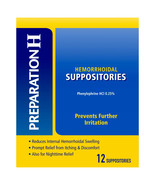 PREPARATION H HEMORRHOIDAL SUPPOSITORIES 12 COUNT 10/2025 - £6.99 GBP