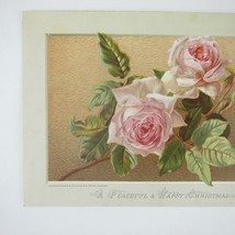 Victorian Christmas Card Pink Roses Flowers Green Leaves Gold Background... - £4.77 GBP