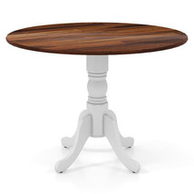 Wooden Dining Table with Round Tabletop and Curved Trestle Legs-Walnut & White - - $3,251.57 MXN