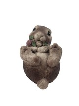 1983 Resin Bunny Rabbit w Purple Flower Spring Figure Creative Dimensions - $19.75