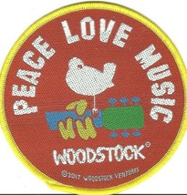 WOODSTOCK peace love music 2017 circular WOVEN SEW ON PATCH official merchandise - £3.98 GBP
