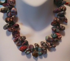 Vintage Heavy Massive Multi-Color Stone Nugget Statement Necklace - £66.55 GBP