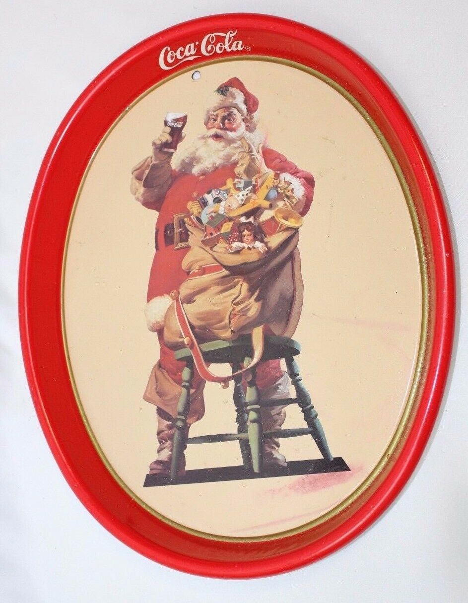 Vintage 1987 Coca-Cola Coke Santa Claus Christmas Oval Serving Tray 15" x 12" - $8.41