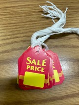 Sale Tag Dark Red &amp; Yellow 1-1/4 x 1-7/8 with strings FREE SHIP  - $3.99+