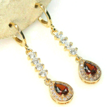 2.10Ct Lab Created Ruby Diamond Yellow Gold Plated Silver Drop/Dangle Earrings - £70.79 GBP