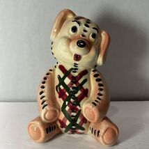 Vintage Patchwork Dog Figurine Hand Painted Ceramic 1950s 1960s Folk Art - $14.99