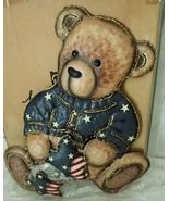 HOME INTERIORS &amp; GIFTS PATRIOTIC TEDDY BEAR METAL PLAQUE - $12.99