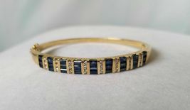 5Ct Baguette Cut Blue Sapphire &amp; Diamond Bangle Bracelet 14K Yellow Gold Over  - £135.41 GBP