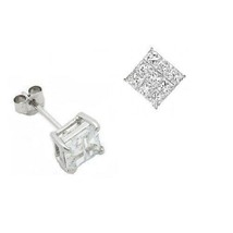 Invisible Cut Clear Bling Square CZ Sterling Silver Basket Set Stud Earrings - £3.80 GBP+