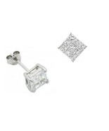 Invisible Cut Clear Bling Square CZ Sterling Silver Basket Set Stud Earr... - £3.73 GBP+
