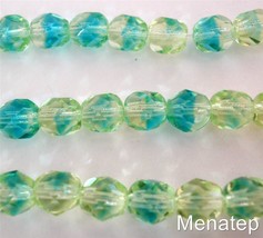 25 6 mm Czech Glass Firepolish Beads: Green/Blue - £1.65 GBP