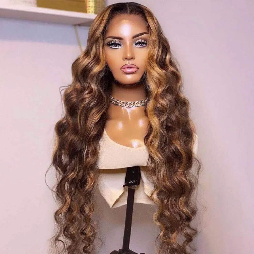 Highlight 30 32 inch 360 HD Lace Front Wigs Body Wave P4/27 Highlight Wig Human - £64.02 GBP+