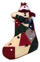 Vintage Christmas Stocking Quilted Patchwork Embellished 3d Snowman Large 26&quot; - £11.75 GBP