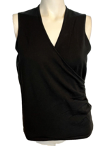 Ann Taylor Women&#39;s Sleeveless Silk Knit Wrap Front Top Black Medium - £18.69 GBP
