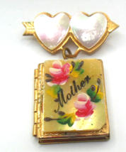 Vintage &quot;Mother&quot; Photo Locket Brooch Hand Painted MOP Hearts  1.5/8&quot; x 1.1/4&quot; - $44.55