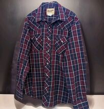 Wrangler Western Mens Pearl Snap Long Sleeve Button Up Burgundy Plaid Si... - $15.83