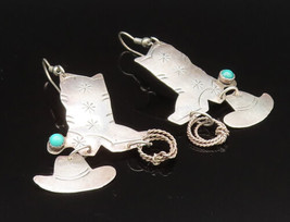 NAVAJO 925 Silver - Vintage Cowboy Boots Hat &amp; Rope Turquoise Earrings - EG11833 - £75.48 GBP