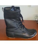 Sporto Women&#39;s Duck Boots 10M Delinda Black Lace Up Rain Snow Faux Fur L... - $21.99