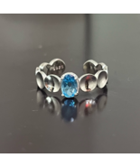 Swiss Blue Topaz Moon Phase Ring 925 Sterling Silver Oval 4x6mm Adjustab... - $32.99