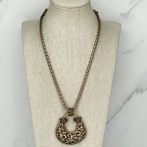 Chico&#39;s Shalda Gold Tone Barrel Chain Studded Pendant Necklace - £14.79 GBP