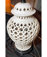 Vintage White Reticulate Blanc de Chine Ceramic Art Pottery Lamp Asian S... - $218.35 CAD