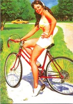Gil Elvgren Vintage Girl Bicycle Ride Postcard Reproduction - $4.70