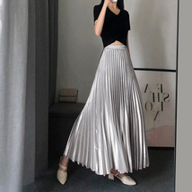 Pleated Long Skirt Party Outfit Women Pleated Skirt -Champagne, Silver, Black image 4