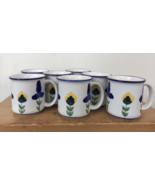 Set Lot 7 Vintage Dansk San Nicolo Ceramic Blue Yellow Floral Coffee Mug... - £110.26 GBP