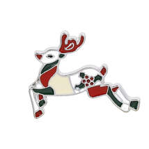 Red Enamel &amp; Silver-Plated Reindeer Brooch - £10.38 GBP