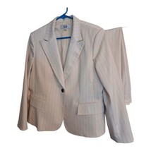 Le Suit Women&#39;s Cream Off White Pinstripe Petite Jacket Blazer &amp; Pant Suit 14P - £47.47 GBP